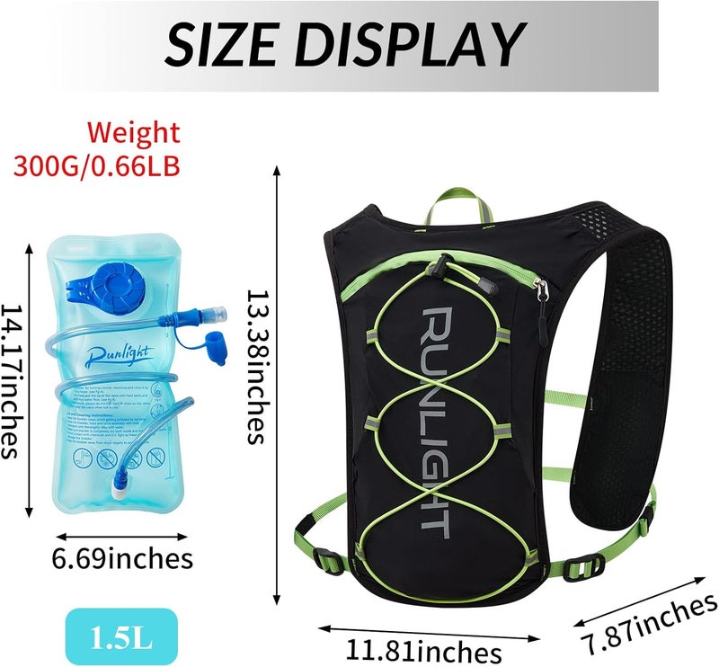Runlight Running Vest for Women Men Lightweight Hydration Backpack Pack with 1.5L Water Bladder Bag Hydro Daypack for Hiking,Trail,Skiing,Camping,Cycling,Race,Marathon - Image 2
